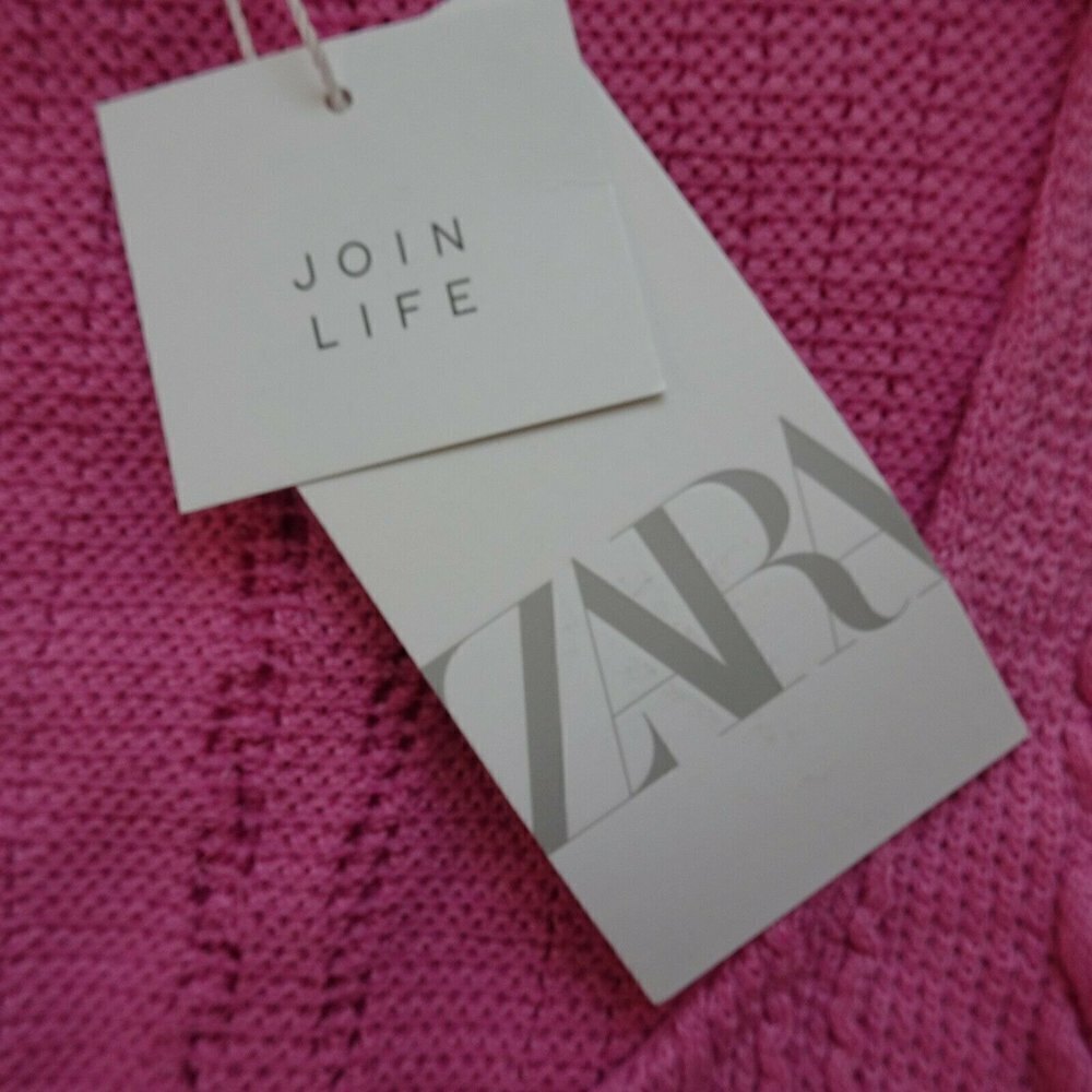 NWT Zara Sleeveless Ruffle Top Blouse Cable-Knit Pink Scoop Neck Stretch L - Picture 8 of 13